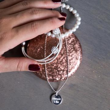Perle Glitzer und Kette mit Gravur