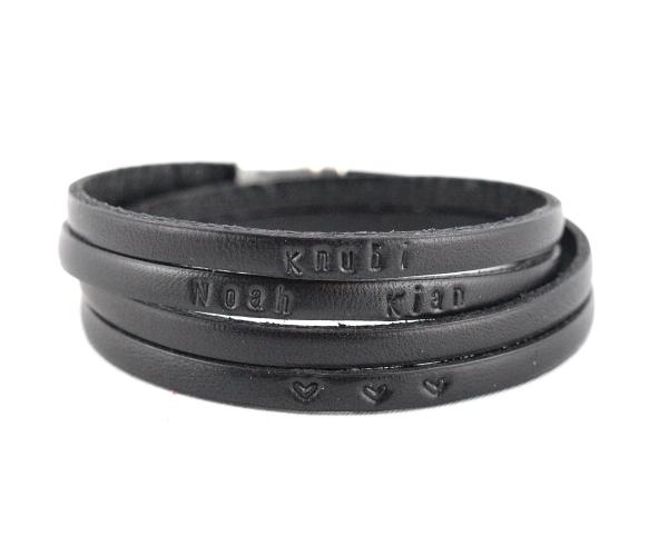 Herrenarmband Kim Leder-Armband mit Wunschtext personalisierbar, schwarz