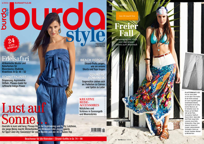 In der Juniausgabe der Burda Style werden heisse Sommeroutfits in Kombination mit unseren Lederarmbändern im Surferlook präsentiert.