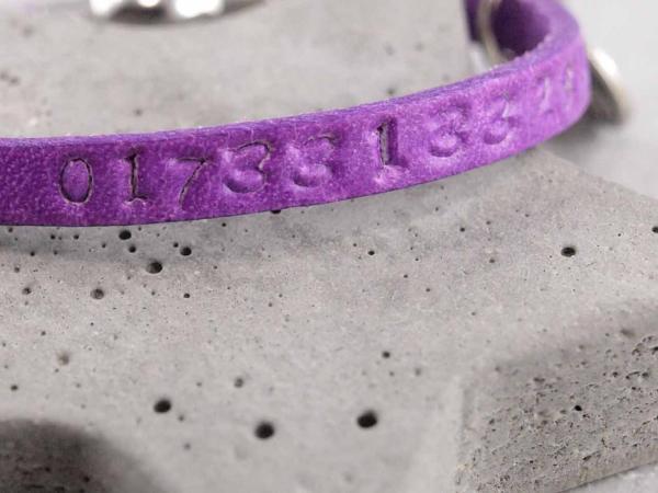 SOS Armband für Kinder mit Telefonnummer , echtes Leder lila