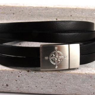 Lederarmband Edelstahl Magnet Verschluss Gravur Kompass