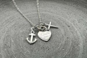 Glaube Liebe Hoffnung Kette mit Gravur, Kette Silber Konfirmation