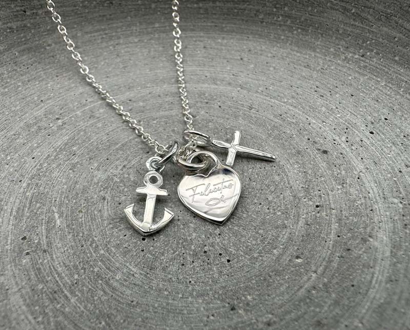Glaube Liebe Hoffnung Kette mit Gravur, Kette Silber Konfirmation