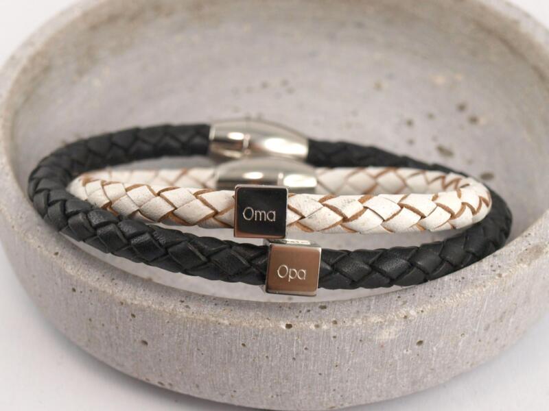 Luca geflochtenes Lederarmband mit Gravur, Geschenkidee für Oma und Opa