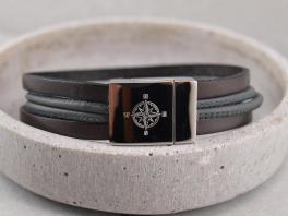 Lederarmband Felix mit Kompass Gravur auf Edelstahlmagnet in der Farbe Grau