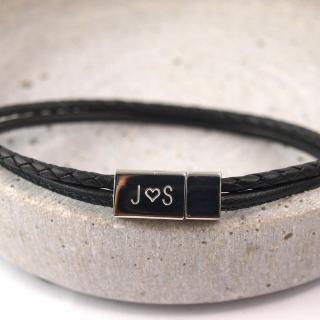 Lederarmband Jona mit Edelstahlmagnet und gravur schwarz