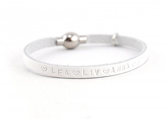 Nici I Lederarmband Wunschtext Gravur Namen Herz Kommunion Geschenkidee weiss