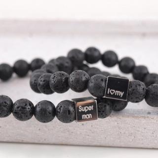 Lavaperlenarmband Geschenkidee fuer Maenner mit Gravur I love my Superman zum Vatertag oder Geburtstg