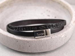 Nici II. schmales Lederarmband mit Wunschtext Edelstahlmagnet mit Gravur in der Farbe braun
