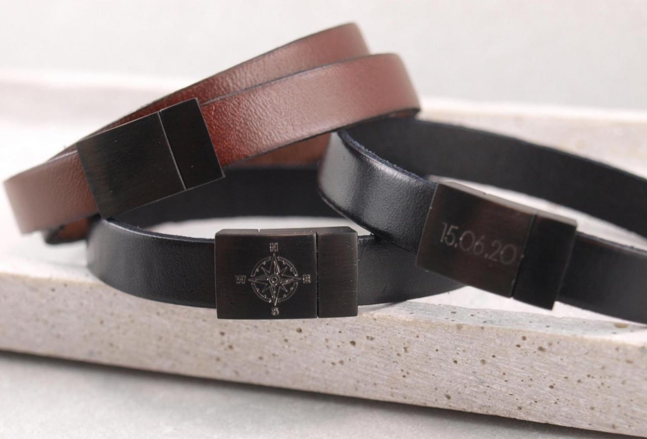 Blackedition Riemenarmband mit schwarzem edelstahl magnet verschuss und gravur option die geschenkidee