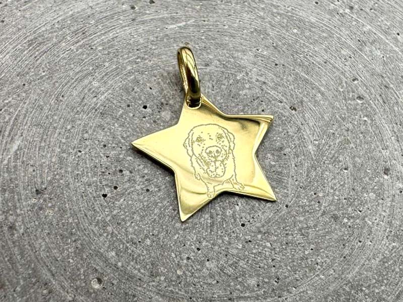 Sternanhänger echt Gold 333er mit Gravur Hund