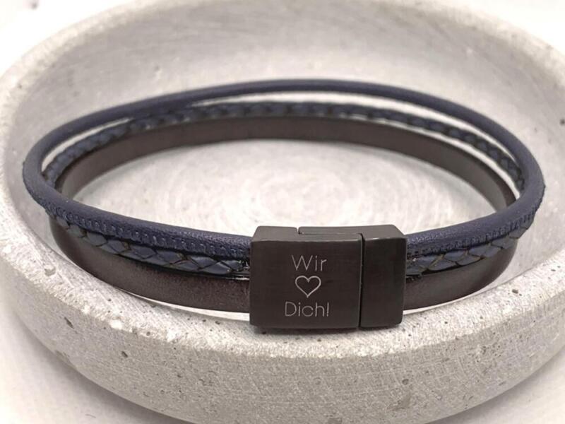 geflochtenes Lederarmband mit Gravur-option, Charlie, Geschenkidee, schwarzer verschluss, wir lieben dich
