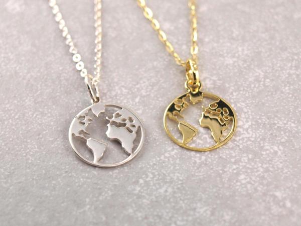 Welt Weltkugel Anhaenger Kettenanhaenger Kontinente 333er echt Gold und 925er Silber Geschenkidee Reise