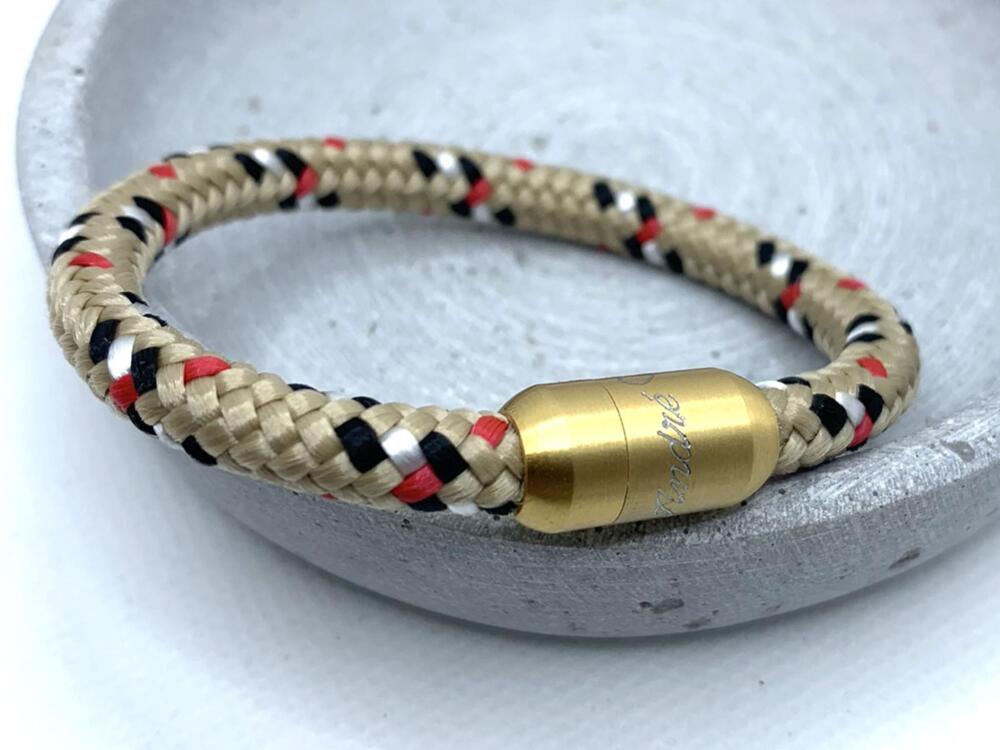 Armband aus Segeltau mit Gravuroption, Ari, Goldverschluss