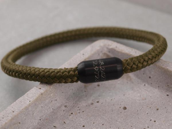 Segeltau Armband mit Gravur Option grosse Farbauswahl einfarbig die Geschenkidee fuer Mann Breitengrad
