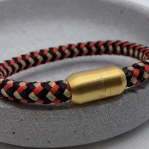 Segeltau Armband schwarz, rot, gold, mit vergoldetem Verschluss, Magnet