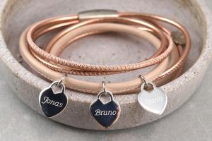 Lederarmband rosegold mit Gravur Anhaenger Silber Herz Geschenkidee Muttertag