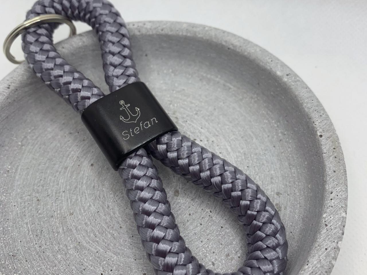 Segeltau Schlüsselanhänger mit Anker Gravur und Name Boot Bootsbesitzer Geschenk