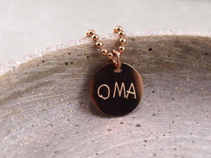 Roségold Gravur Anhänger mit individueller Handschrift Zeichnung Oma