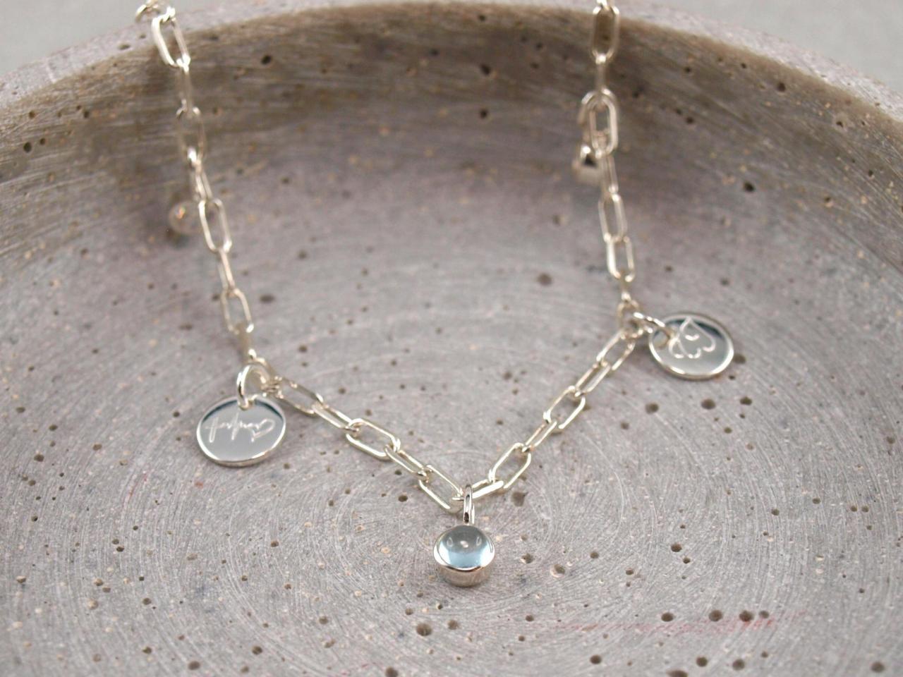 Gliederkette, Armband oder Fusskettchen, Silber, wählen Sie die Länge u. Gravuranhaenger