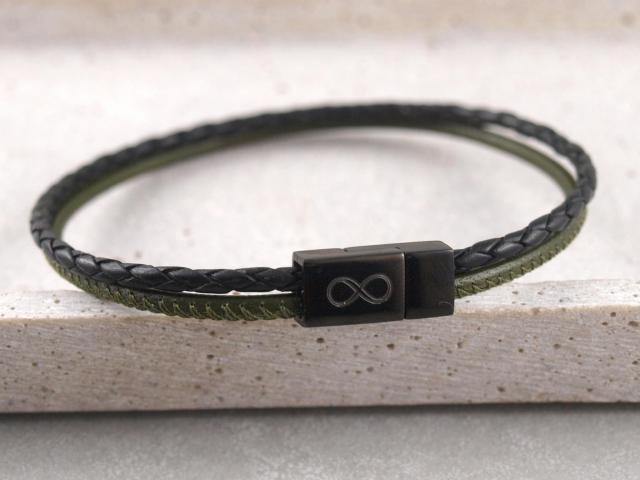 Lederarmband Jona multicolor grün schwarz mit schwarzem Magnet