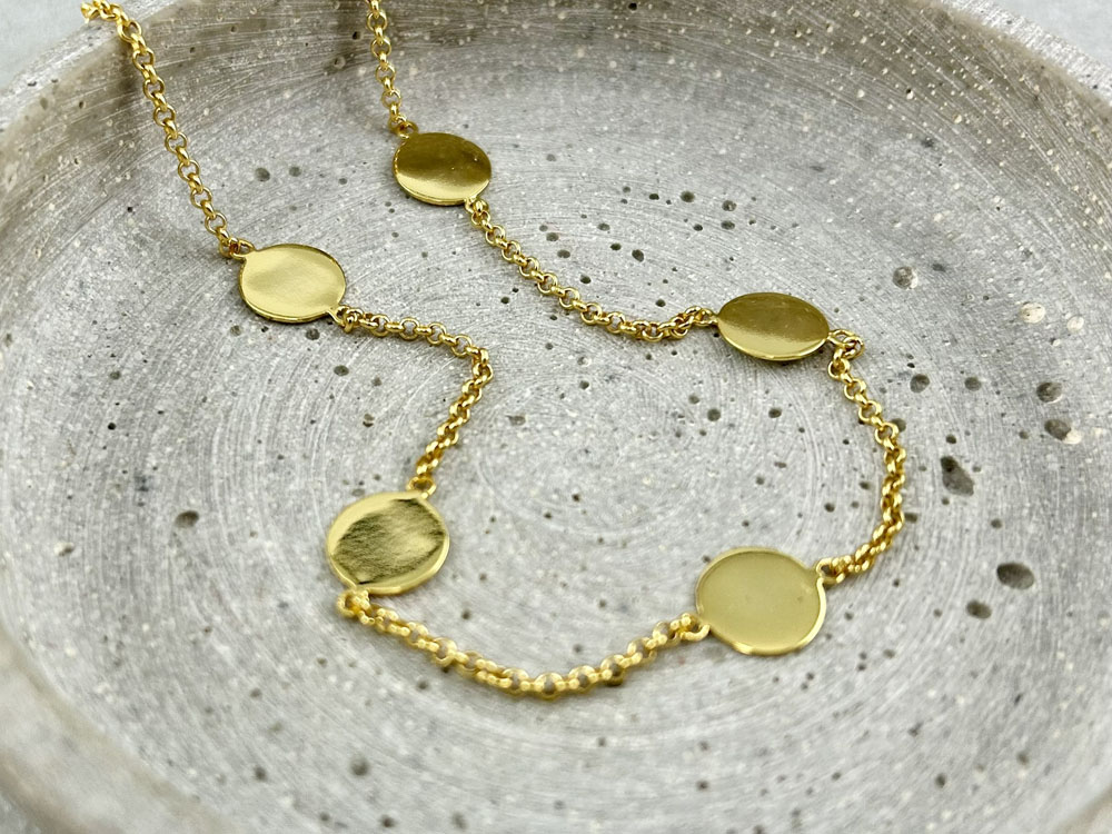 Familienkette Gold mit 5 Plättchen, Namenskette viele Kinder Gold_