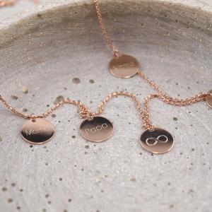 Familienkette Silber Rosegold, fuenf anhaenger_
