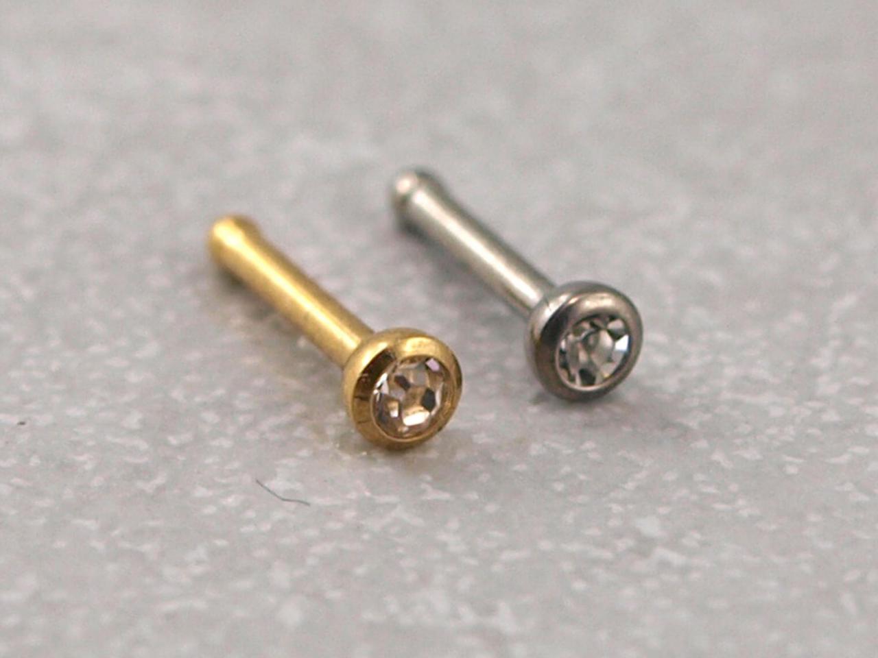 Nasenstecker aus Titan mit kleinem Zirkonstein Silber und Gold
