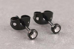 Titan Ohrstecker mit flachem Kristall rund, schwarz