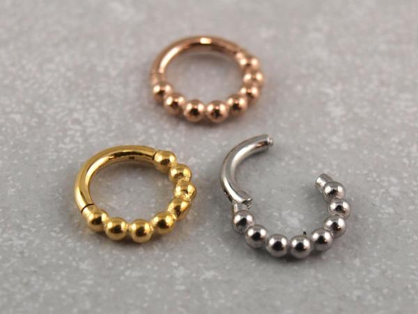 Hypoallergener Piercing Ring mit Kuegelchen Optik in Silber, Gold oder Rosegold
