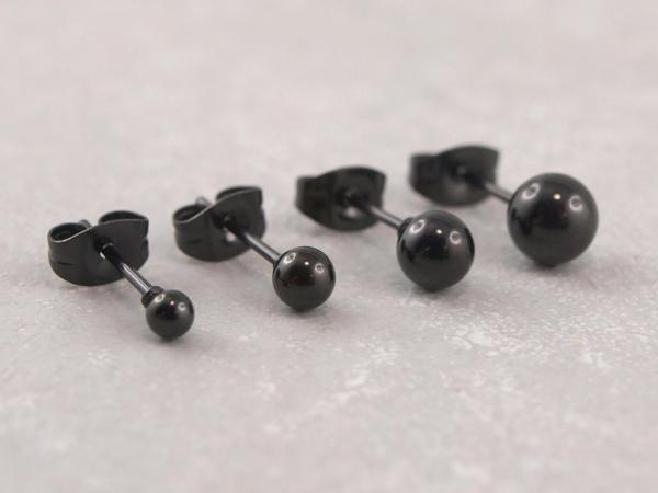 Hypoallergener Ohrstecker Kugel aus Chirurgenstahl, verschiedene Groessen, Schwarz