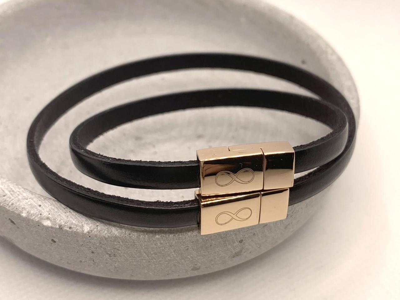 Lederarmbandset Nici mit rosegoldenem Verschluss, Unendlichkeit, Geschenkidee