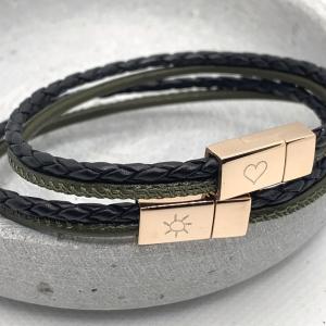 Partnerset Jona aus Leder mit rosegoldenem Verschluss, individuelle Gravur, Geschenkidee