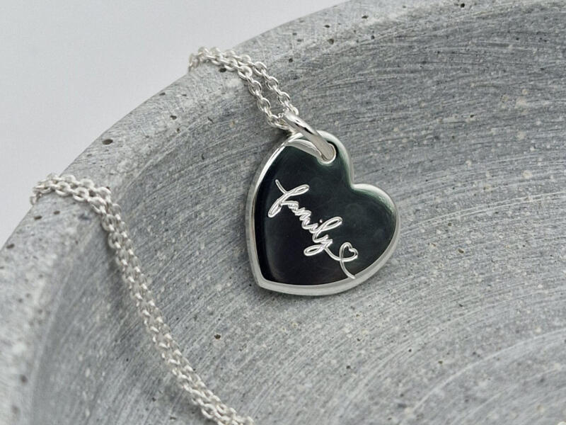 Kette mit Herzanhänger Silber, Kette mit familiengravur