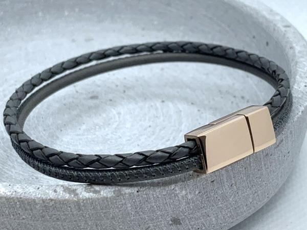 Lederarmband Jona mit rosegoldenem Verschluss mit Gravur Option