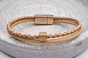 Lederarmband mit Würfel und Gravur-Option, Rosegold mit Beide