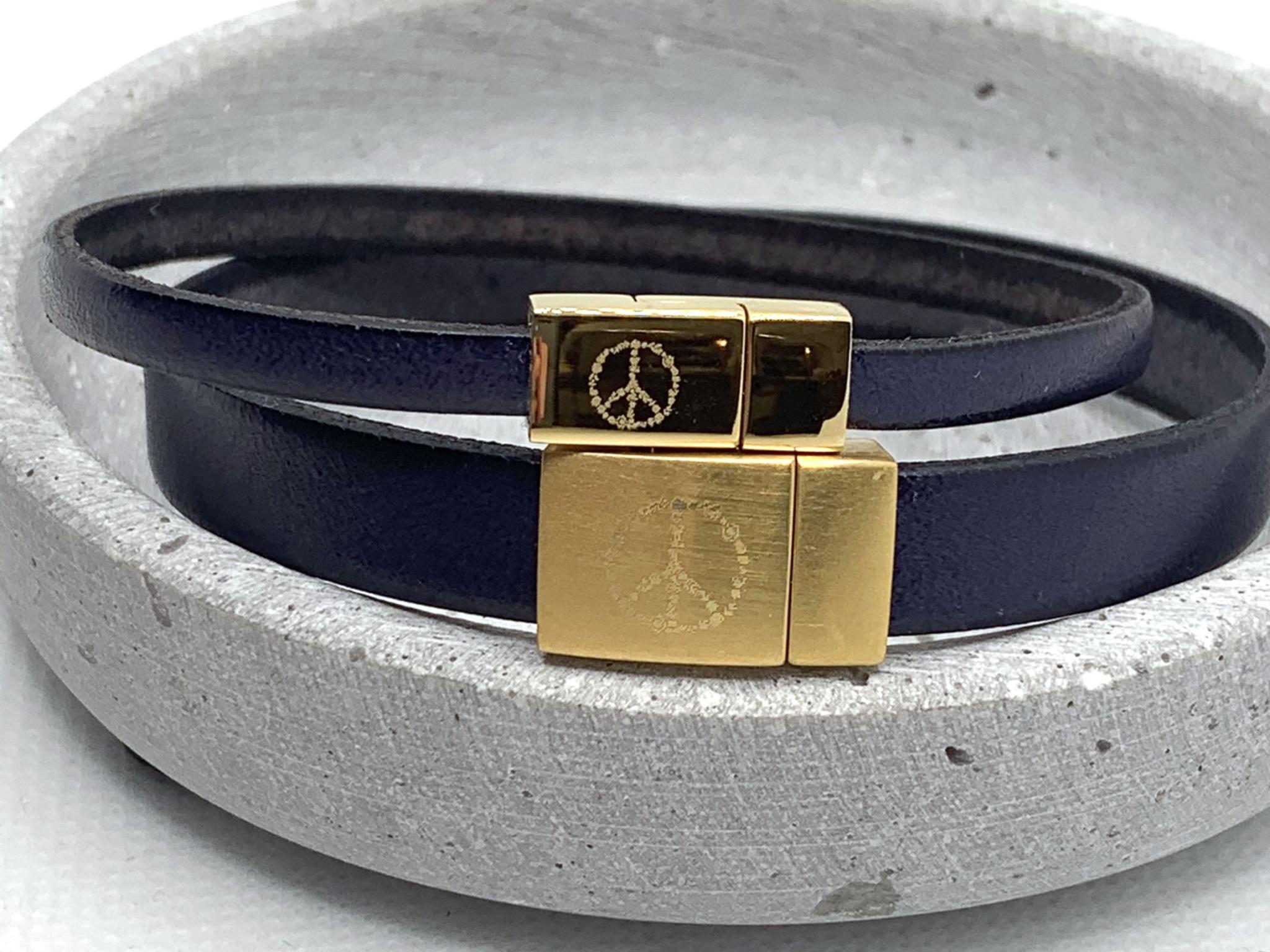 Partnerarmband aus Leder Blau mit goldenem Verschluss, Armbänder für Partner