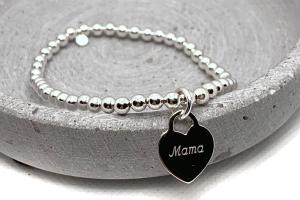 Perlenarmband aus Silber mit Herzanhaenger Mama, Muttertag, Geschenkidee fuer die Mama