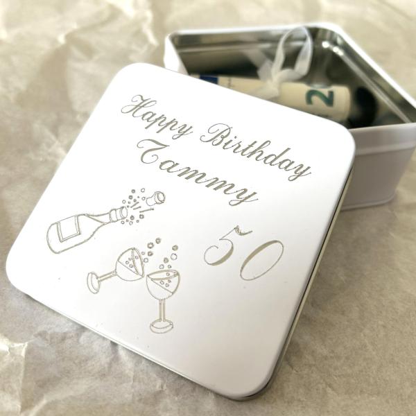 Geldgeschenk, personalisiert, Idee zum Geburtstag, Geschenkdose
