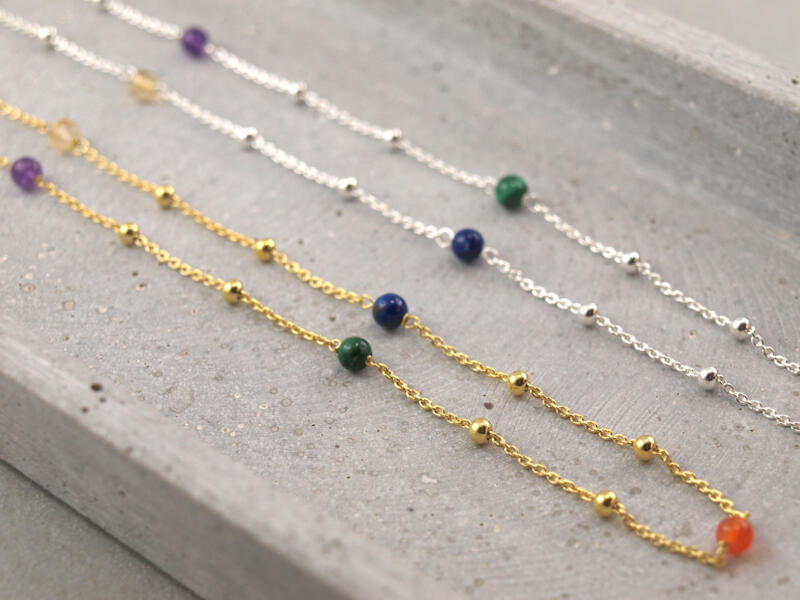 Kette Edelstein, Edelsteine, Amethyst, Malachit, Carneol, Sodalith, Citrin, Kette Gold, Kette Silber