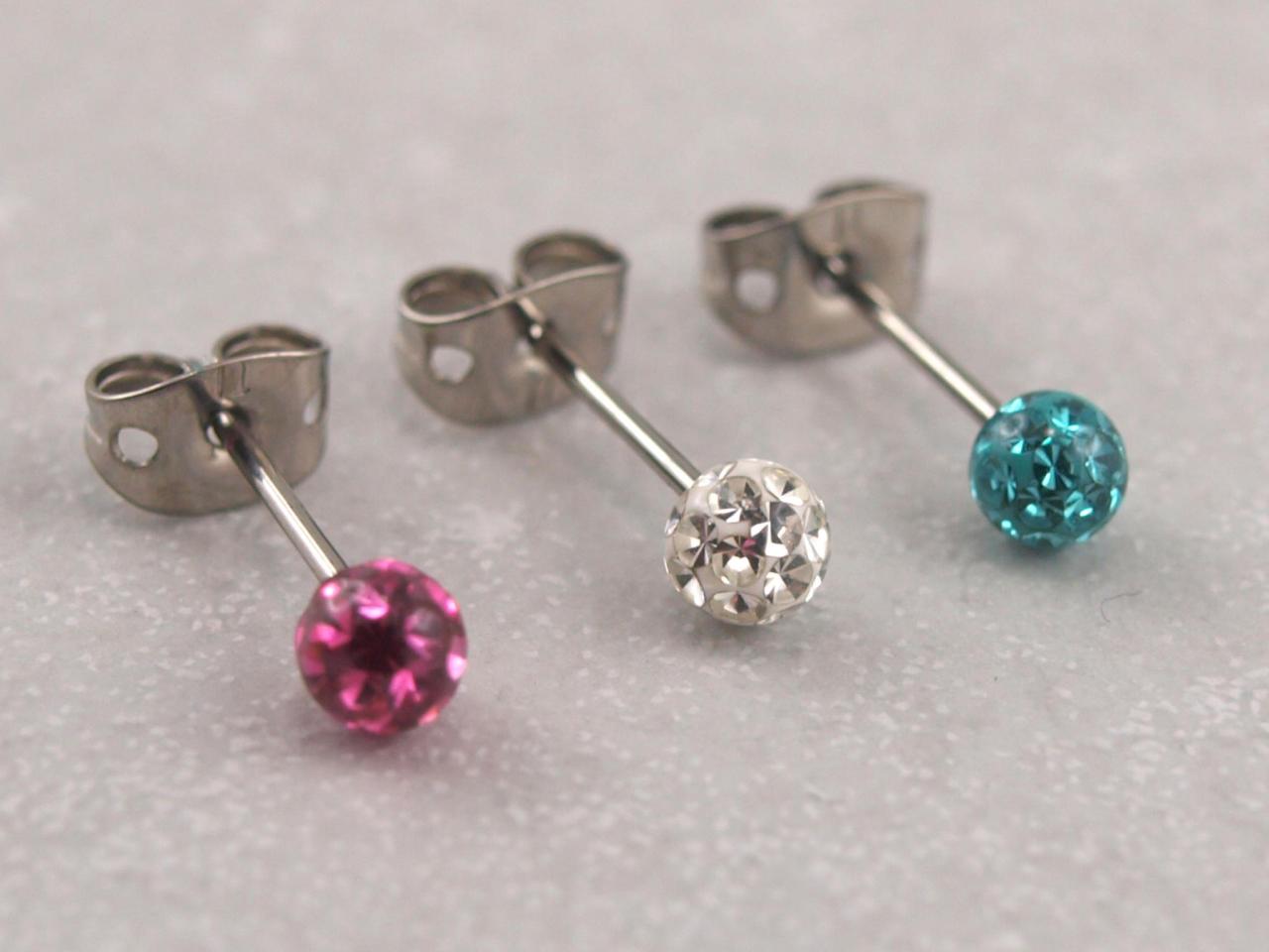 Schraubkugel Epoxy, Glitzer, pink, türkis, weiß, Innengewinde, Ohrstecker aus Titan