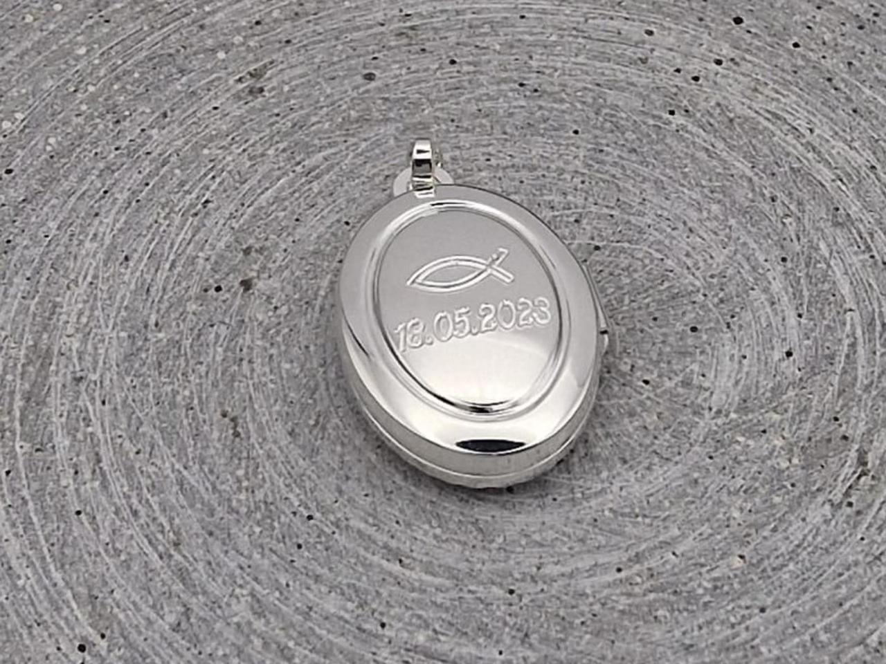 Medaillon, 925er Silber mit Fischgravur, Konfirmation, Kommunion