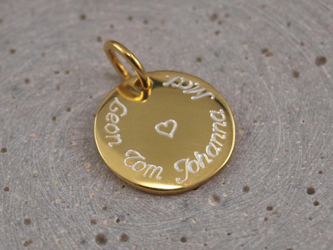 Runder goldener Gravuranhänger Anhänger aus Silber mit individueller Gravur als persoenliches Geschenk Gold