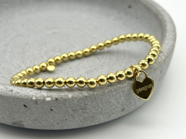 Goldenes Armband mit Herzanhänger, elastisches Armband Damen Gold