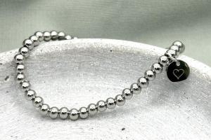 Armband aus Perlen aus Chirurgenstahl mit gravierbarem Plättchen, Armband Damen
