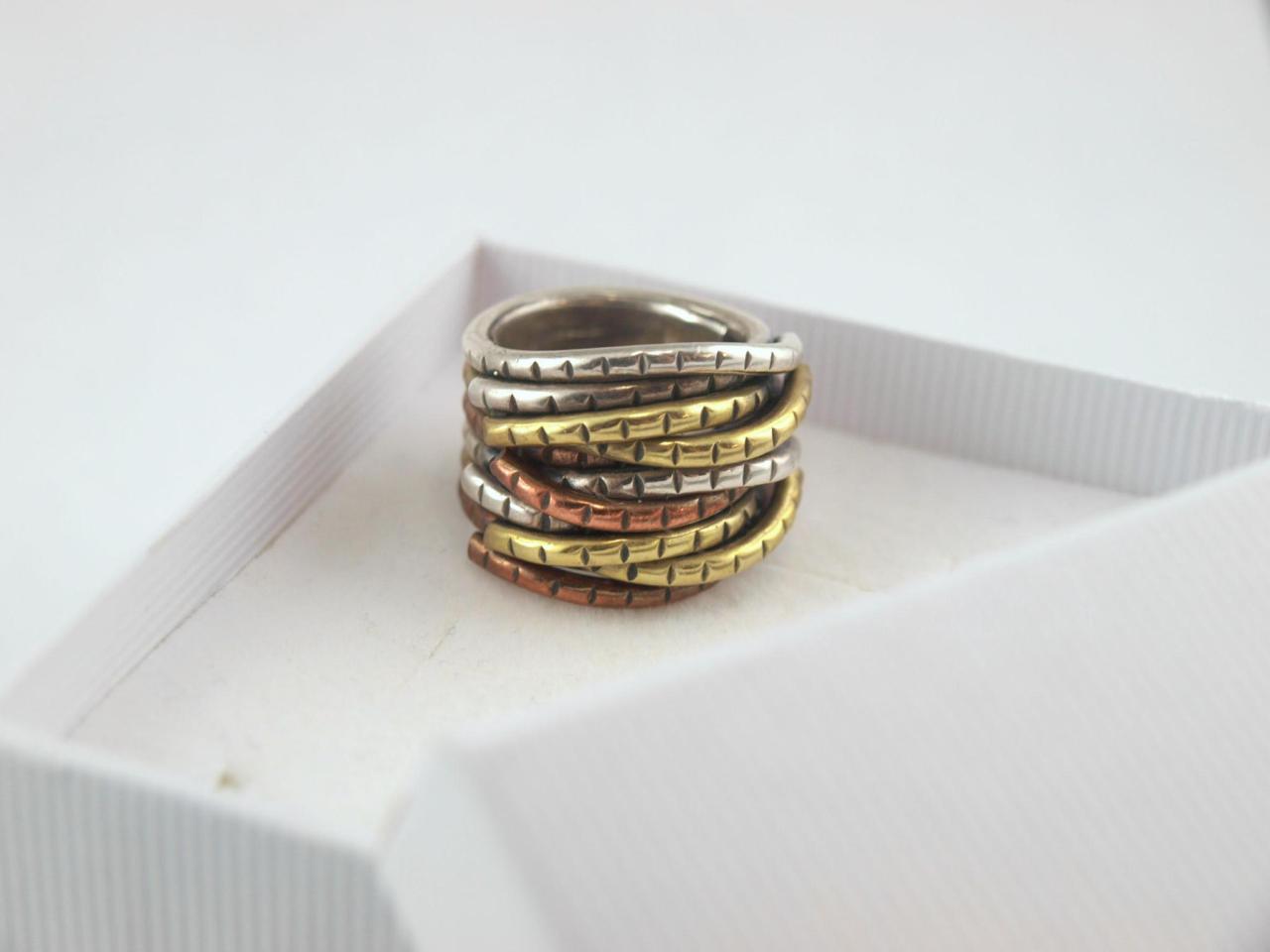 Massiver dreifarbiger handgefertigter Ring aus 925er Silber