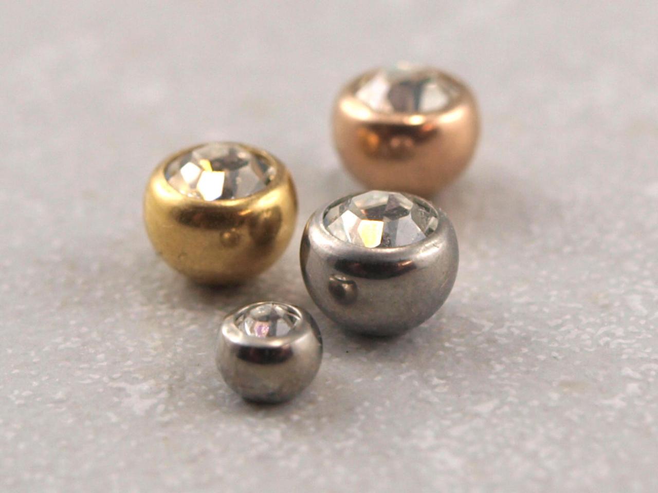 Titankugeln, schraubkugeln mit Kristall, zwei Größen, Gold, Silber, Roségold