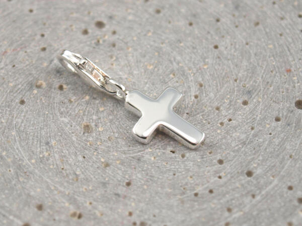 Kreuzanhänger, Charm, Karabiner, Silber, Konfirmation, Kommunion, Taufe