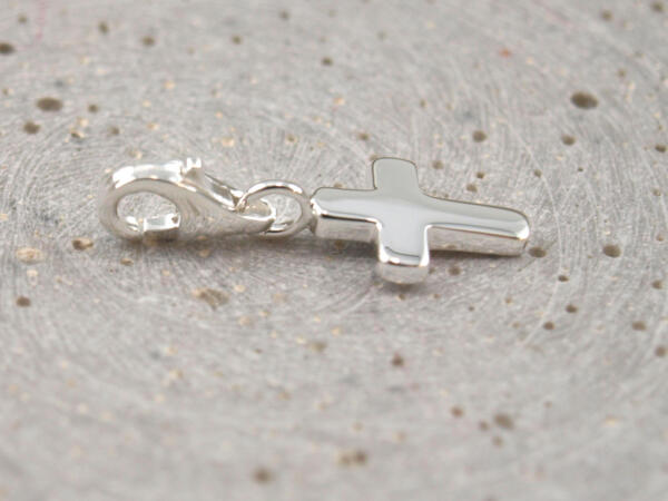 Kreuzanhänger, Charm, Karabiner, Silber, Konfirmation, Kommunion, Taufe