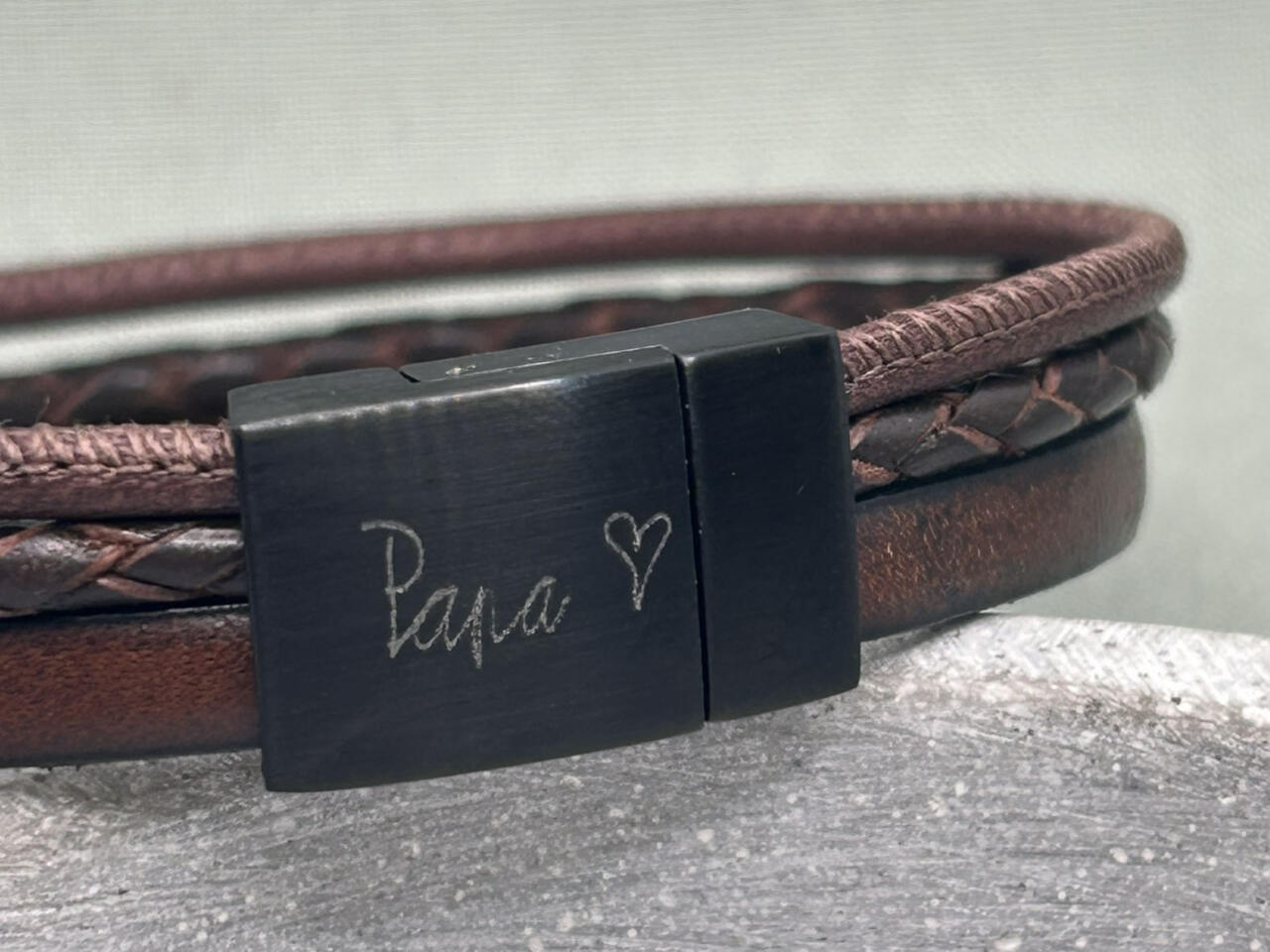 Lederarmband mit Gravur, Handschrift Papa auf Verschluss, Geschenk für Vatertag, Geschenk Papa, Vatertagsgeschenk